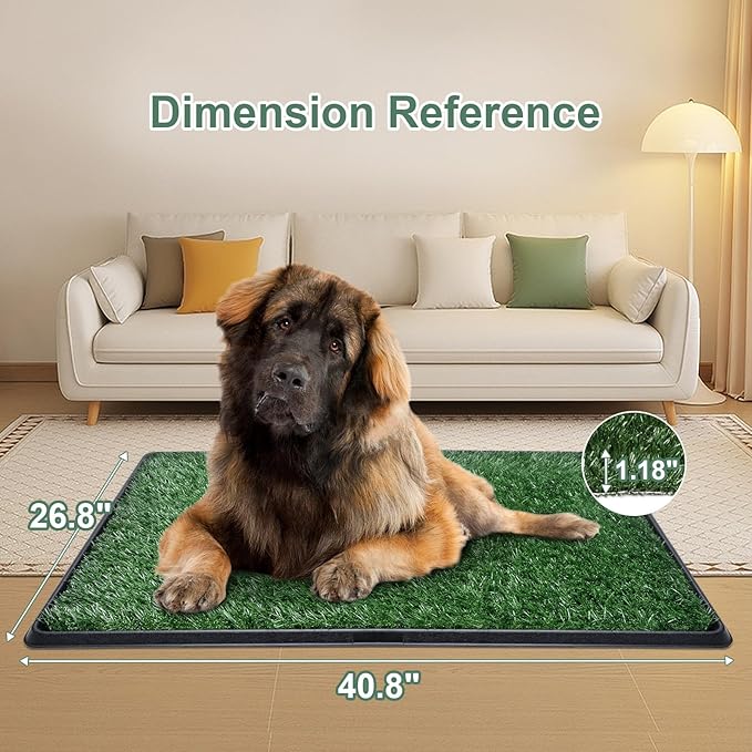 Dog Grass Large Patch Potty, Artificial Dog Grass Bathroom Turf for Pet Training, Washable Puppy Pee Pad, Perfect Indoor/Outdoor Portable Potty Pet Loo (Tray 26.8“x40.8‘’)