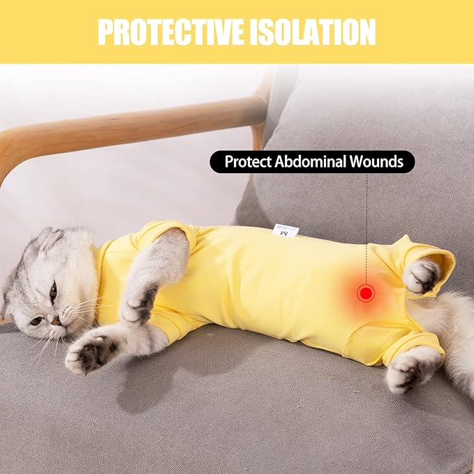 Cat Surgical Recovery Suit Professional for Male Female Dog Abdominal Wounds Cone E-Collar Alternative, Anti-Licking Or Skin Diseases Pet Surgical Recovery Pajama Suit, Soft Fabric Onesie for Cats