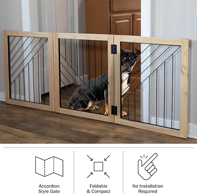 Pet Gate - 3-Panel Indoor Folding Dog Gate for Stairs or Doorways - 54x24-Inch Freestanding Pet Fence for Cats and Dogs by PETMAKER (Natural)