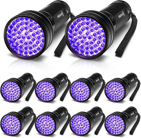 Escolite Blacklight UV Flashlight, 51 LED Black Light Pet Urine Detector for Dog Cat Urine, Blue Light for Scorpions Pack of 10