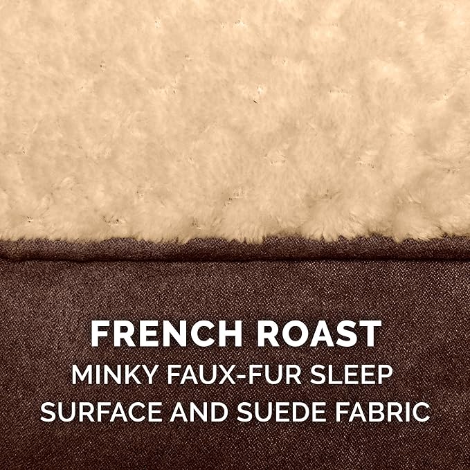 Furhaven Replacement Dog Bed Cover Minky Plush & Suede Pillow Top Mattress, Machine Washable - French Roast, Medium