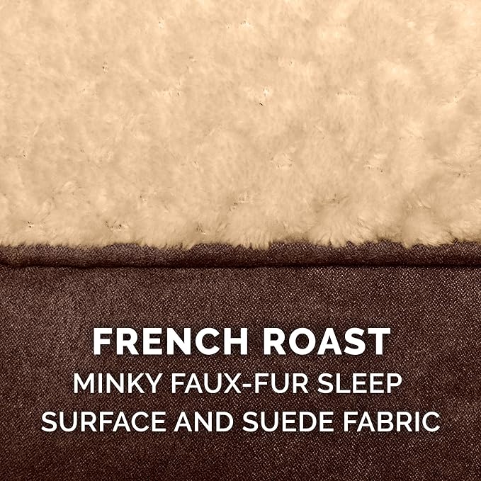 Furhaven Replacement Dog Bed Cover Minky Plush & Suede Pillow Top Mattress, Machine Washable - French Roast, Jumbo (X-Large)