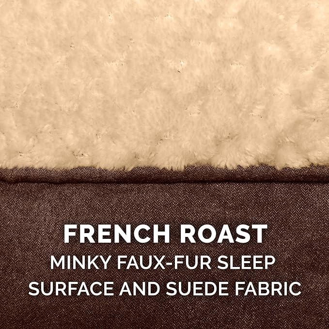 Furhaven Orthopedic Dog Bed for Large Dogs w/ Pillow Cushion Top & Removable Washable Cover, For Dogs Up to 95 lbs - Minky Plush & Suede Pillow Top Mattress - French Roast, Jumbo/XL