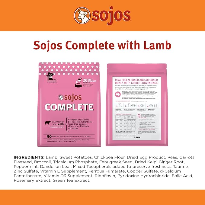 Sojos Complete Lamb Recipe Adult Grain-Free Freeze-Dried Raw Dog Food, 7 Pound Bag