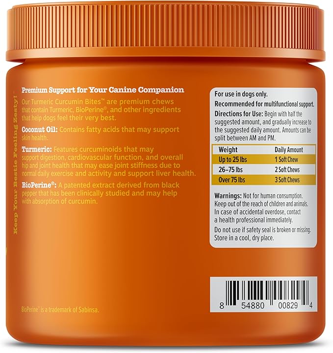 Turmeric Curcumin for Dogs - with 95% Curcuminoids for Hip & Joint + Arthritis Support - Digestive & Mobility + Immune Dog Supplement - with Organic Turmeric, Coconut Oil & BioPerine - 90 Chew Treats