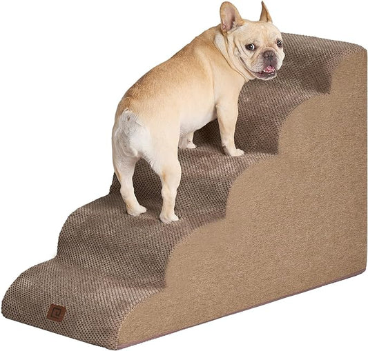 EHEYCIGA Curved Dog Stairs for High Beds 22.6" H, 5-Step Dog Steps for Small Dogs and Cats, Pet Stairs for High Bed Climbing, Non-Slip Balanced Pet Step Indoor, Camel