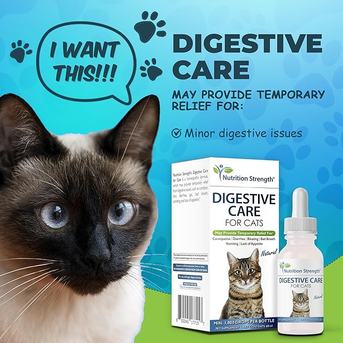 Digestive Care for Cats, Natural Constipation Relief for Cats and Kittens & Support for Diarrhea, Bloating, Bad Breath, Vomiting, Lack of Appetite, 60 Milliliters