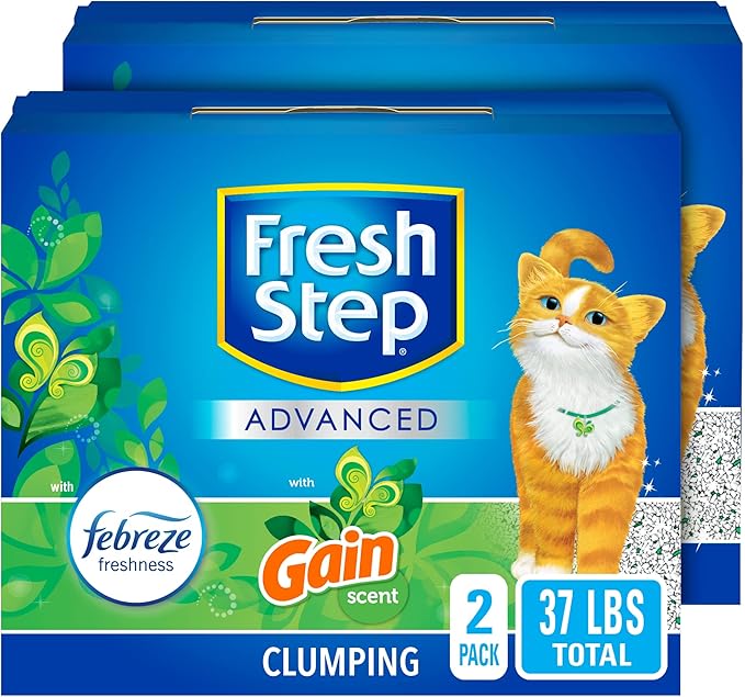 Fresh Step Advanced Clumping Cat Litter with Gain, 37 lbs Total, Extra Large (2 Pack of 18.5lb Boxes) + Glad ForceFlex Protection Series Tall Trash Bags with Febreze, 13 Gal, 110 ct