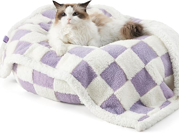 Lesure Waterproof Puppy Blanket for Small Dogs - Washable Double Sided Dog Blankets with Warm Jacquard Shag and Soft Sherpa Fleece, Pet Cat Blanket for Couch Protection, 3D Textured Cloud, Purple
