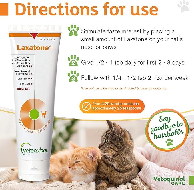 Vetoquinol Laxatone: Oral Hairball Lubricant Gel for Cats – Tuna-Flavored, 2.5oz 3 Pack