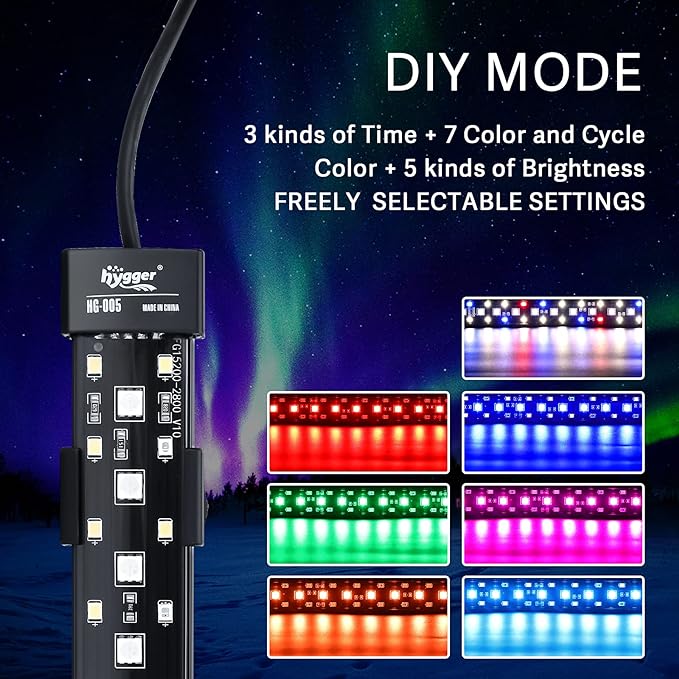 hygger 24/7 Mode Submersible Aquarium LED Light, Full Spectrum Hidden Fish Tank Light with 3 Rows Beads 7 Colors Auto On Off Sunrise-Daylight-Moonlight, Adjustable Timer Brightness (23.6in 14W)