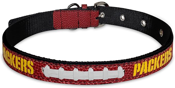 Pets First Tough Leather Pet Collar NFL Green Bay Packers Premium Dog Collar, Limited Edition. Best & Strongest Heavy-Duty Dog Collar!, Small (12-15"" Long & 0.75"" Wide) (GBP-3081-SM)