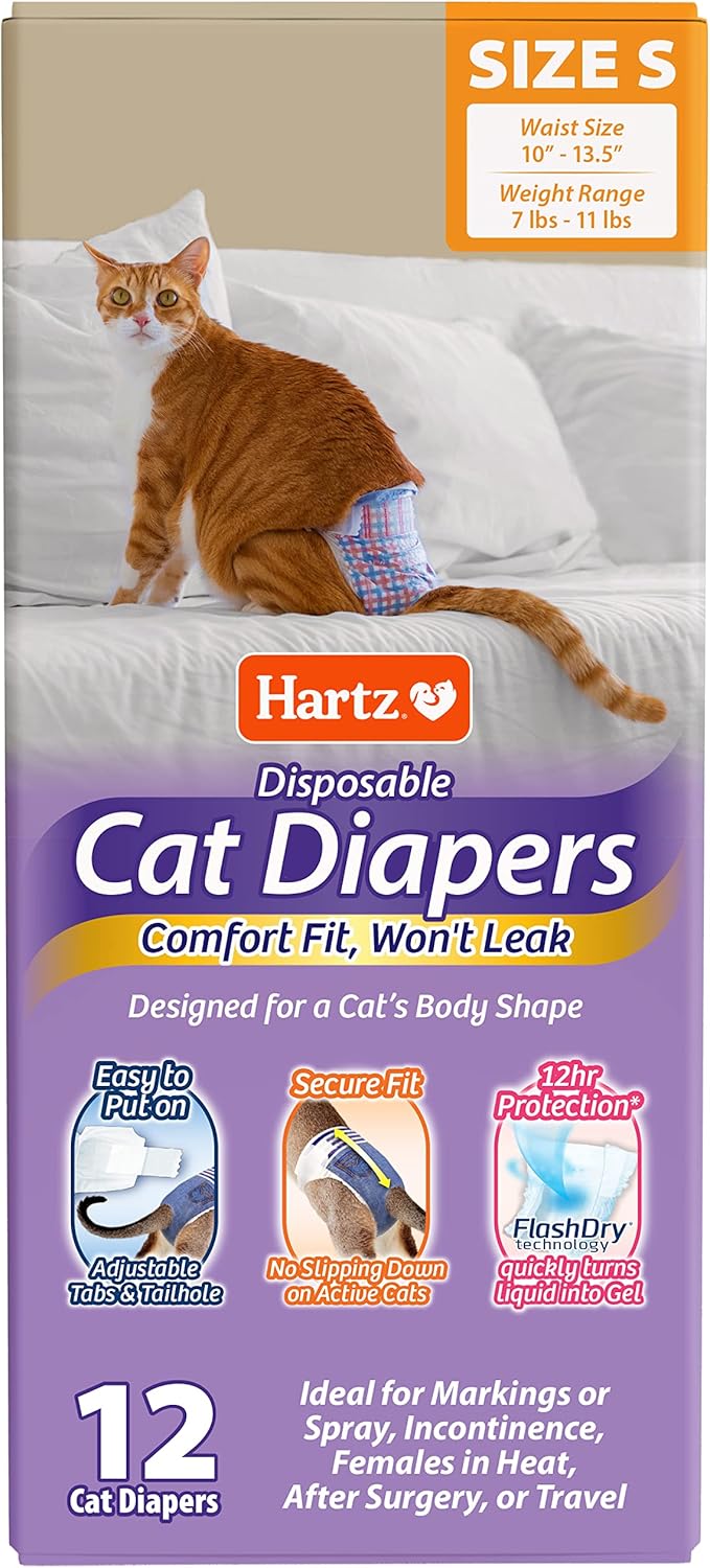 Hartz Disposable Cat Diapers, Size S 12 count, Comfortable & Secure Fit, Easy to Put On