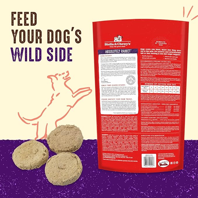 Stella & Chewy's Freeze Dried Raw Dinner Patties – Grain Free Dog Food, Protein Rich Absolutely Rabbit Recipe – 5.5 oz Bag