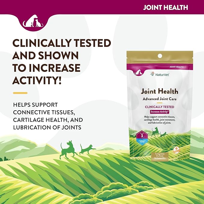 NaturVet Joint Health Level 3 Pet Supplement for Cats & Dogs – Helps Support Hip & Joint Function – Includes Hyaluronic Acid, Glucosamine, MSM, Chondroitin – 10 Oz. Powder