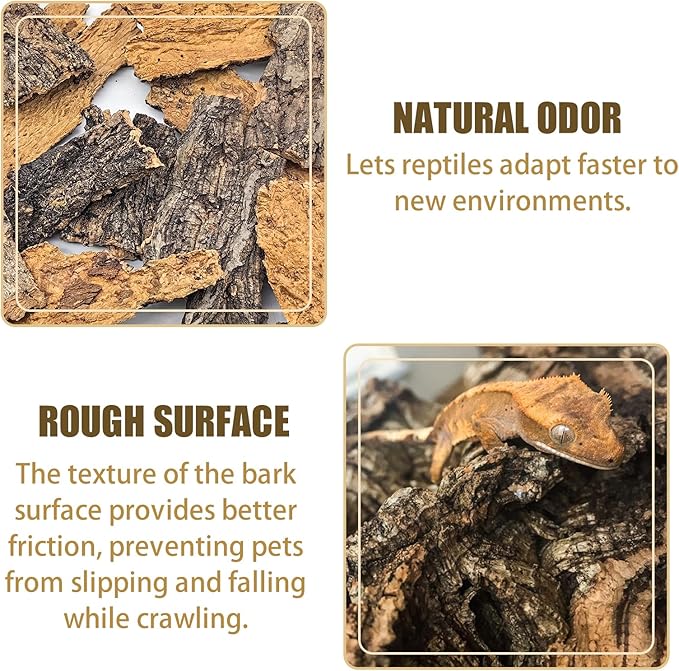 Reptile Bark Bedding,1 LB Natural Cork Bark for Reptiles Flat Cork Wood Terrarium Substrate Tank Supplies for Snake Spiders Bearded Dragons Hermit Crabs Geckos