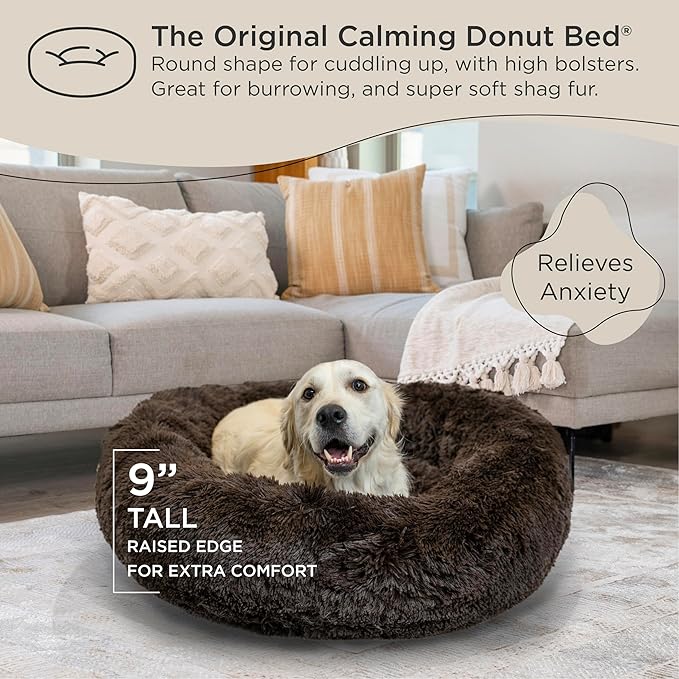 Best Friends by Sheri The Original Calming Donut Cat and Dog Bed in Shag Fur Dark Brown, Large 36"