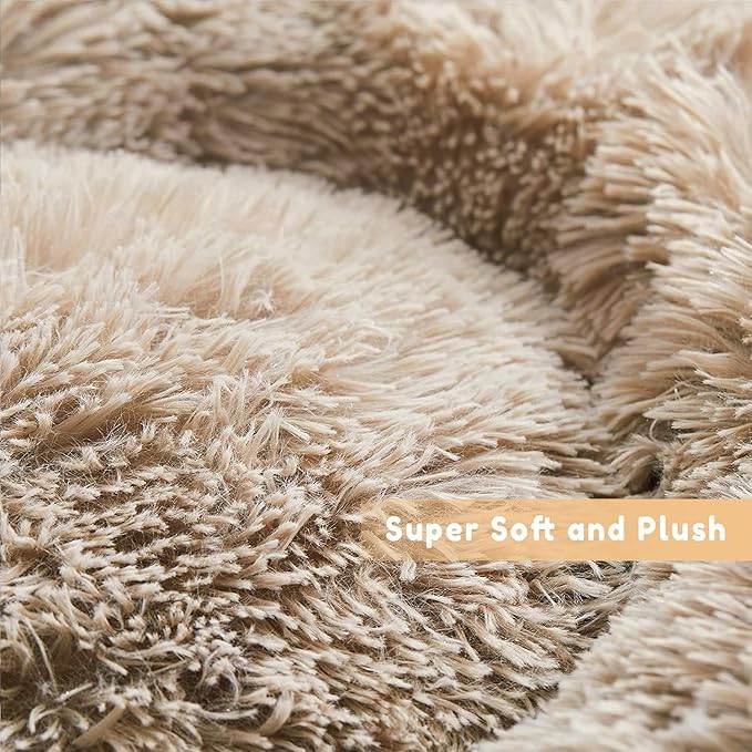 Cat Beds for Indoor Cats - Cat Bed Washable 20/24 inches, Dog Beds for Small Medium Dogs, Anti Anxiety Round Fluffy Plush Faux Fur Cat Bed,Thick Bottom Keep Pets Off The Cold Tile