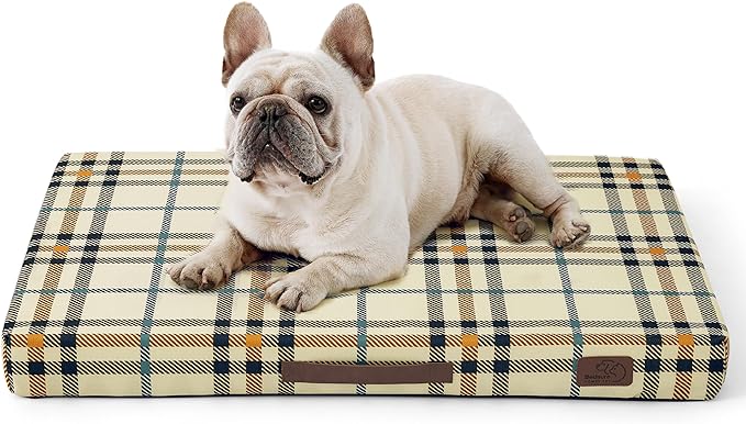 Bedsure Medium Patterned Dog Bed for Medium Dogs, Outdoor Waterproof Orthopedic Egg Foam Dog Bed Comfort Pet Mats for Crate with Removable Washable Cover(30"x20", Cream)