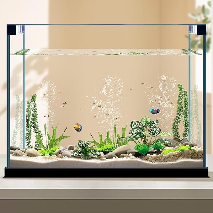 Reptile Artificial Plants, Terrarium Plants Decorations Supplies, Aquarium Fish Tank Plant, Amphibian Habitat Hideout Tank Accessories (M Set-2pcs/B)