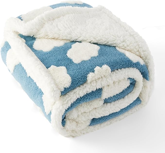 Lesure Waterproof Dog Blanket for Medium Dogs - Washable Double Sided Dog Blankets with Warm Jacquard Shag and Soft Sherpa Fleece, Pet Cat blanket for Couch Protection, 3D Textured Cloud, Blue