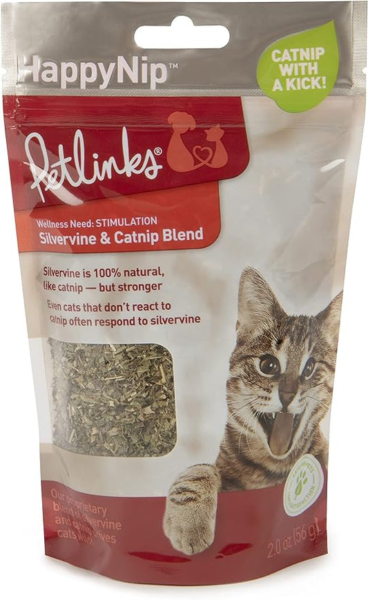 Petlinks HappyNip Silvervine & Catnip Blend, Highly Potent, Resealable Pouch - 2.0 Ounces