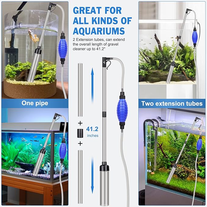 Aquarium Siphon Vacuum Cleaner, 256GPH/80GPH Quick Fish Tank Cleaner, Aquarium Gravel Cleaner Kit with Adjustable Water Flow for Sand Cleaning, Water Changing, Remove Dirt (Black New)