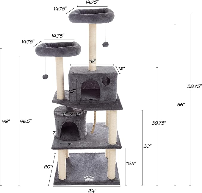 PETMAKER 5-Tier Ultimate Cat Condo Tower - 8 Scratching Posts, 2 Padded Perches, 2 Kitty Huts, and 3 Hanging Toys for Multiple Cats