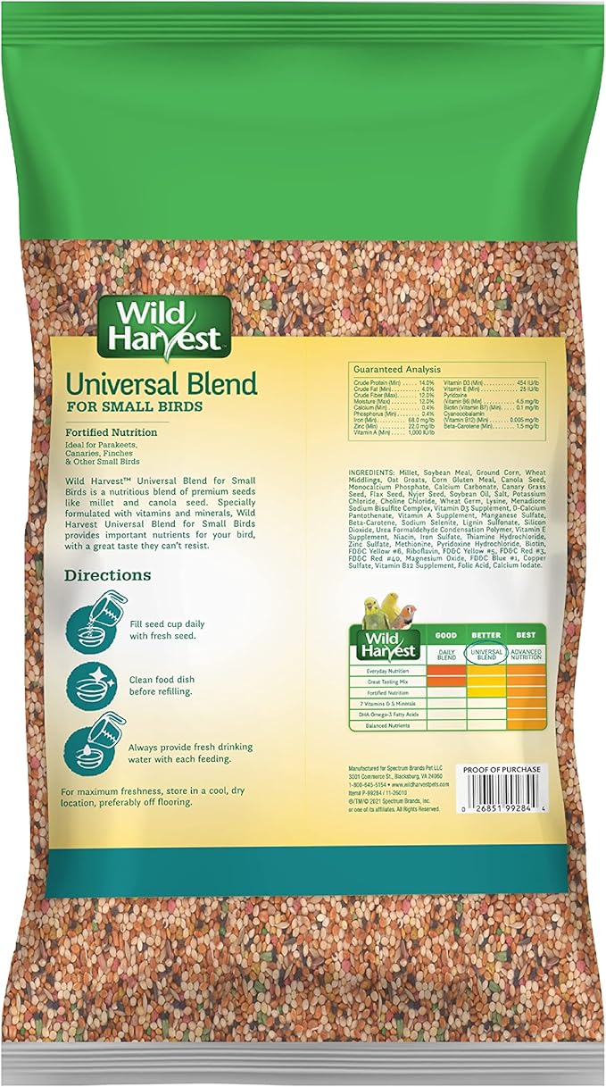 Wild Harvest Universal Blend for Small Birds, 10 lb Bag, Fortified Nutrition (Pack of 2)