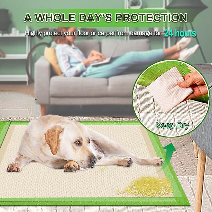 Pee Pads for Dogs Extra Large 28"x34", XL Thicker ECO Green Disposable Xlarge Puppy Training Pads Super Absorbent Full Edge-Wrapping Pad for Dogs, Puppies, Doggie, Cats, Rabbits-(50 Count)