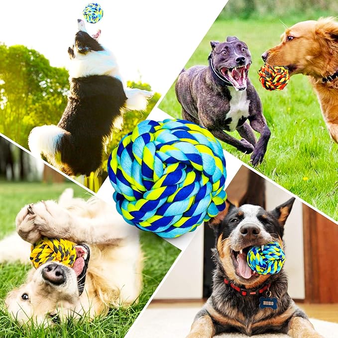 SHARLOVY Dog Chew Toys for Aggressive Chewers, Dog Balls for Large Dogs, Heavy Duty Dog Toys with Tough Twisted, Dental Cotton Dog Rope Toy for Medium Dogs, 6 Pack Indestructible Chew Toys