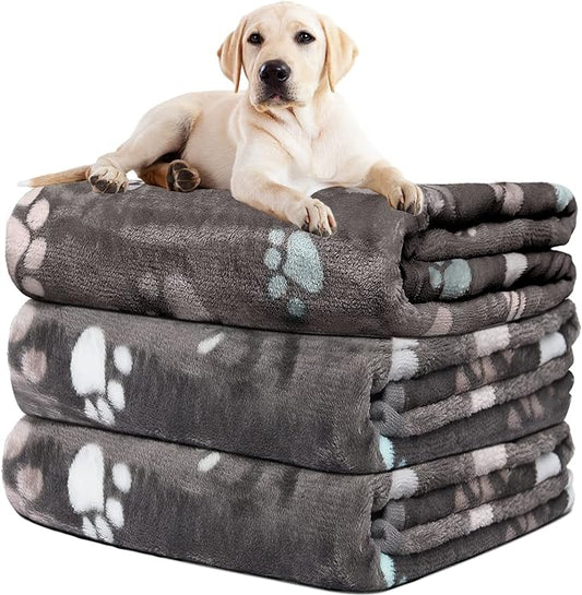 Upgraded Dog Blankets for Large Dogs,3Pack Dog Cat Blankets Washable, Soft Pet Mat Throw Cover for Kennel Crate Bed, Cute Paw Pattern, Dog Blanket, Pet Blanket (Grey 31"x41")