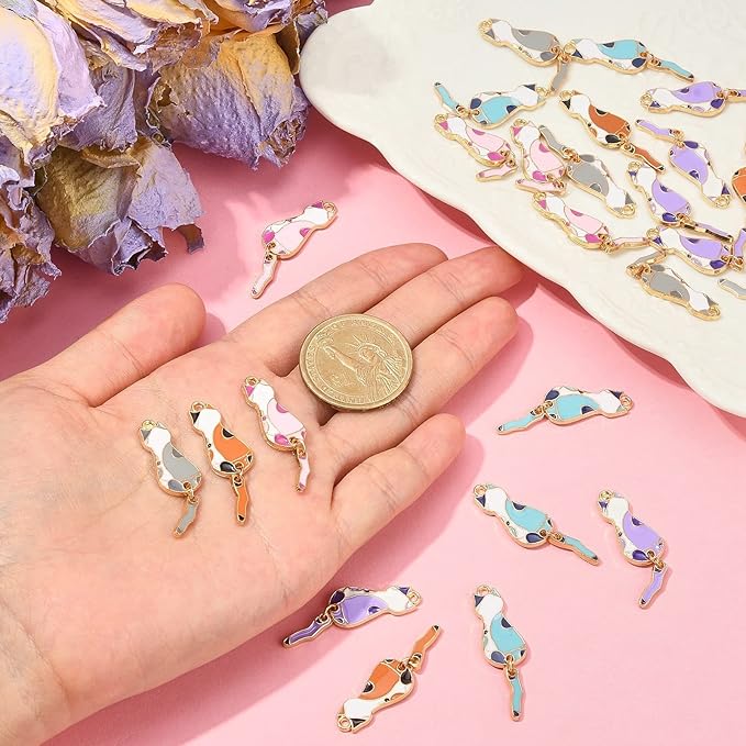 KitBeads 35pcs Mixed Colors Enamel Cat Charms Kawaii Animal Cartoon Kitten Charms Sitting Cat Pet Charms for Jewelry Making Bracelets Bulk