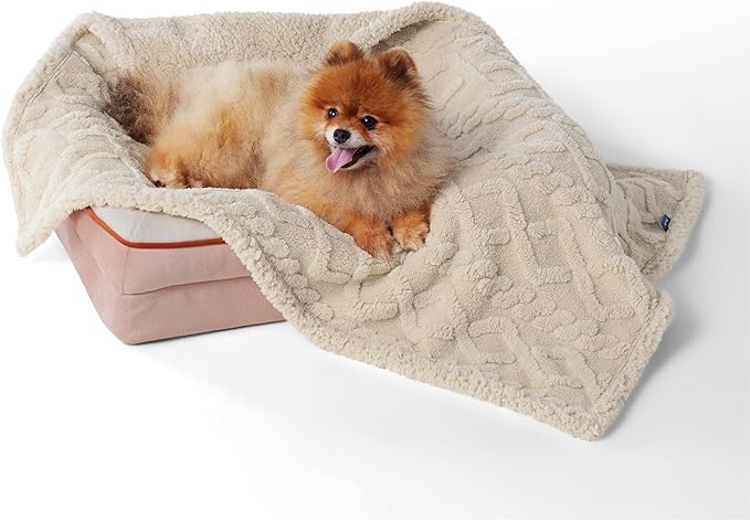 Bedsure Waterproof Dog Blankets for Small Dogs - Pet Blanket for Couch Protector Washable, Premium Jacquard Coral Fleece Cat Throw Blanket, Soft Plush Reversible Furniture Protection, 25"x35", Cream