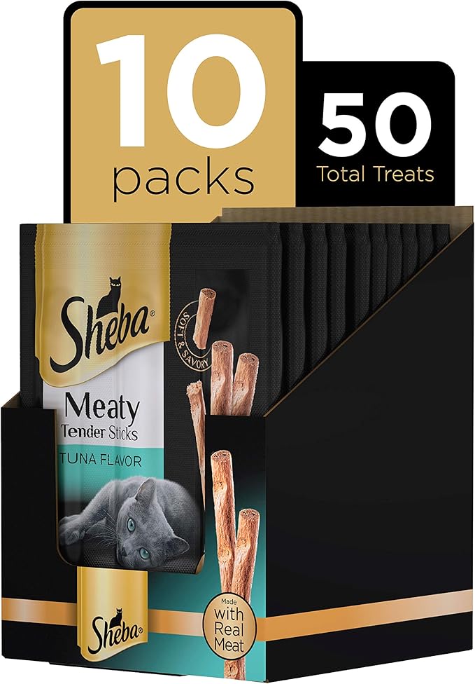 SHEBA Meaty Tender Sticks Cat Treats Tuna Flavor, 0.14 oz, 5 Count (Pack of 10)
