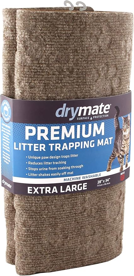 Drymate Premium Cat Litter Trapping Mat (Debossed Paw), Traps Mess from Box, Protects Floors, Urine-Proof, Machine Washable, Soft on Kitty Paws, Absorbent, Waterproof (USA Made, Recycled Content)