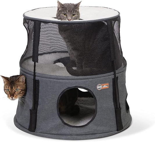 K&H Pet Products Cat Tower Tree Condo for Indoor Cats, Modern Cute Cat Hammock Bed, Kitten & Adult House Activity Center Playground Tree Cave Large Cozy Hideaway - 2 Level Gray 22 X 20