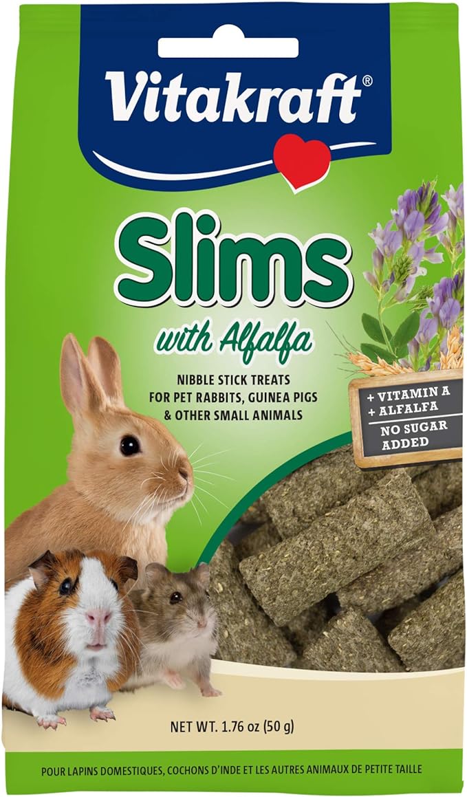 Vitakraft Slims with Alfalfa Rabbit, Guinea Pig & Small Animal Nibble Stick Treat, 1.76 oz