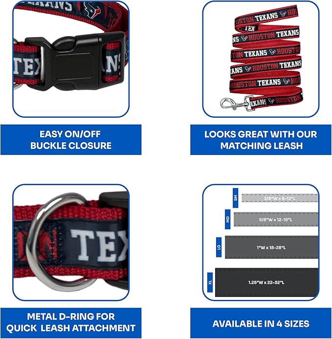 NFL PET Collar Houston Texans Dog Collar, X-Large Football Team Collar for Dogs & Cats. A Shiny & Colorful Cat Collar & Dog Collar Licensed by The NFL