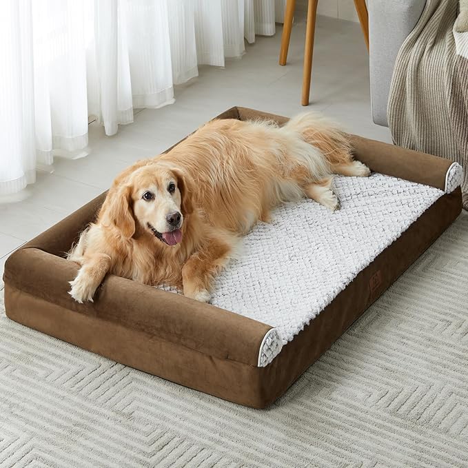 WNPETHOME Dog Beds for Large Dogs, Orthopedic Sofa Dog Bed Mat Pillow with Removable Waterproof Cover, Egg-Foam Dog Crate Bed for Medium Large Dogs (Coffee, XXL(48 * 35 * 7) Inch)