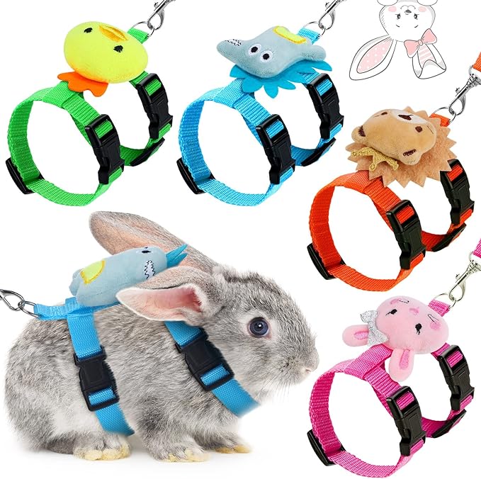 4 Sets Adjustable Bunny Rabbit Harness and Leash Set Small Pet Cute Vest Harness Leash with Decoration for Bunny Ferret Small Pets (Animals)