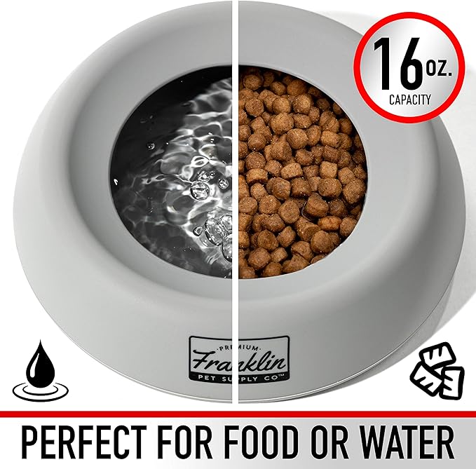 Franklin Sports Spill Proof Portable Pet Bowl For Cars - No Splash Travel Water + Food Dish for Dogs + Cats - 16 oz. - BPA Free,White , Gray