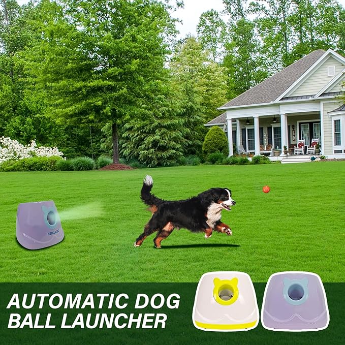 Dog Ball Throwing Machine Automatic Dog Ball Launcher for Small to Medium Sized Dogs, Dog Interactive Toy Pet Ball Thrower with Balls (Purple with Remote Control)