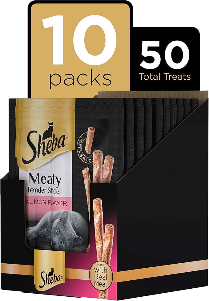 SHEBA Meaty Tender Sticks Cat Treats Salmon Flavor, 0.14 oz, 5 Count (Pack of 10)
