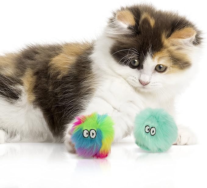 SmartyKat (2 Count Fuzzy Friends Plush Catnip Ball Cat Toys - Rainbow/Turquoise, 2 Count