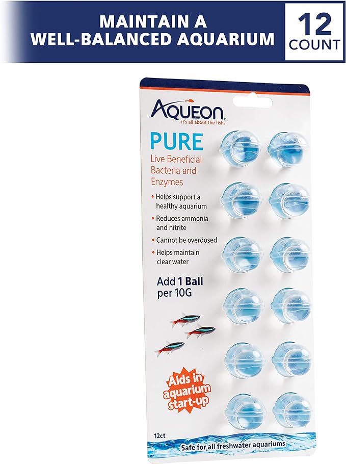 Aqueon Aqaurium Pure Live Bacteria and Enzymes Water Supplement, 10 Gallon 12 Pack