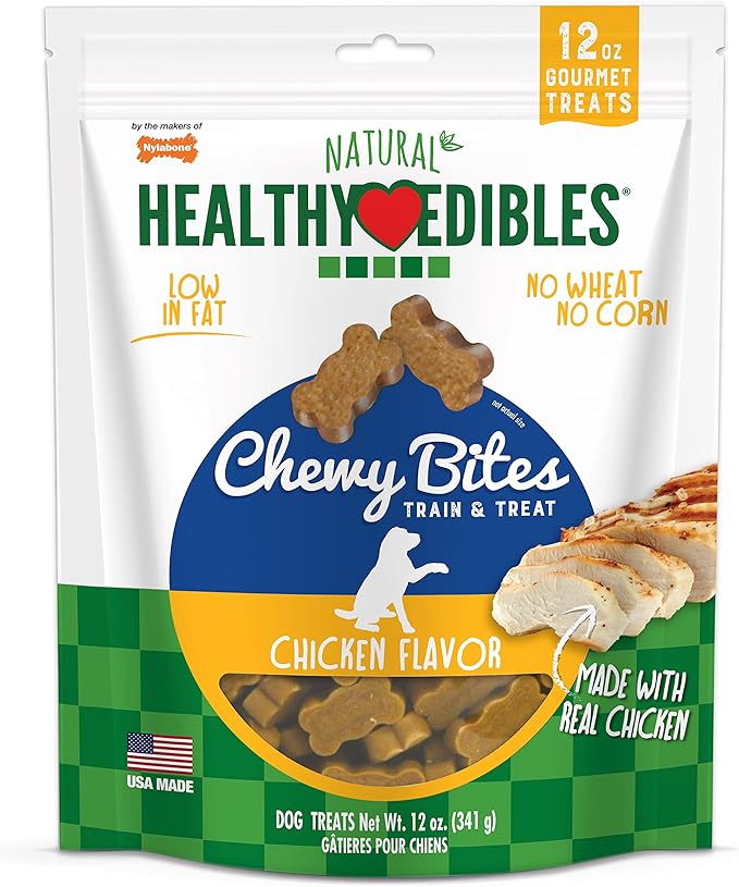 Nylabone Healthy Edibles Chewy Bites Dog Training Treats Chicken, 12 Ounce (1 Count)