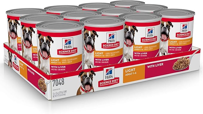 Hill's Science Diet Light, Adult 1-6, Weight Management Support, Wet Dog Food, Liver Loaf, 13 oz Can, Case of 12