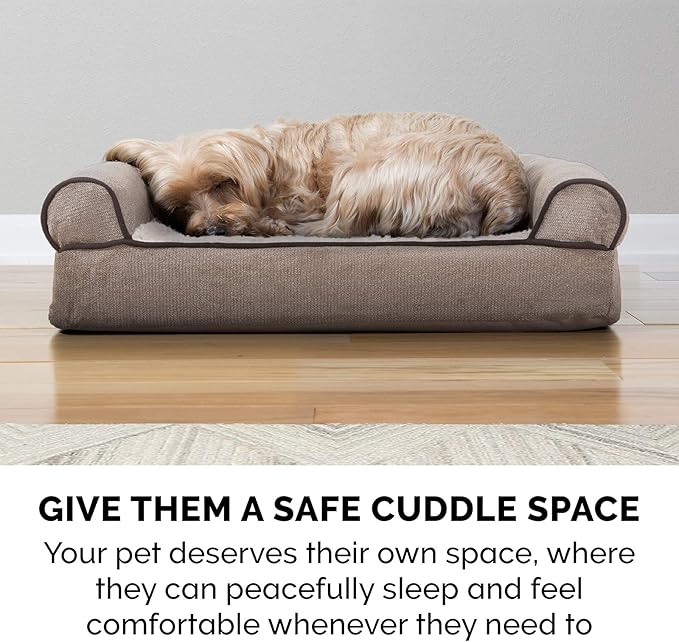 Furhaven Memory Foam Dog Bed for Large Dogs w/ Removable Bolsters & Washable Cover, For Dogs Up to 125 lbs - Sherpa & Chenille Sofa - Cream, Jumbo Plus/XXL