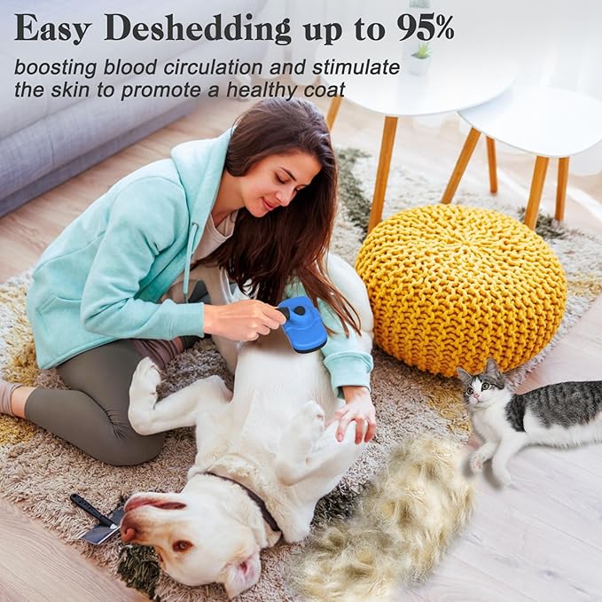 Self Cleaning Shedding Brush for Dogs & Cats, Skin Friendly Cat Brush, Dog Grooming Brush, Dog Brush for Shedding, Deshedding Brush, Puppy Brush Hair Brush for Haired Dogs, Blue